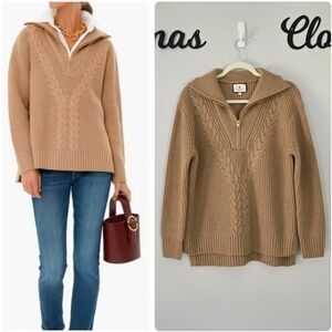 Tuckernuck Estella 100% Wool Camel Quarter Zip Cable Knit Sweater Size Small